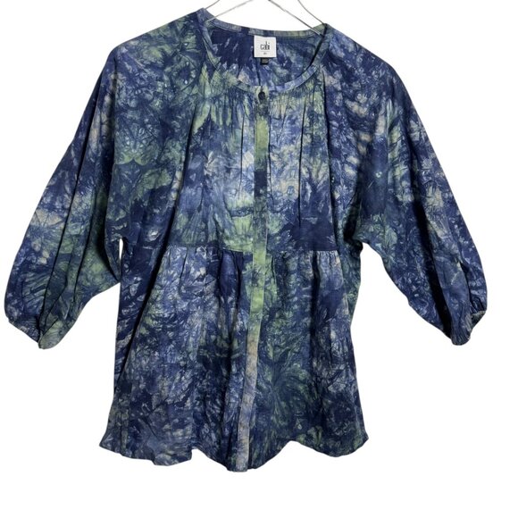 CAbi Woodstock Top XS #5714 Blue Green Linen Tie Dye Boho 3/4 Sleeve Blouse - Picture 5 of 5